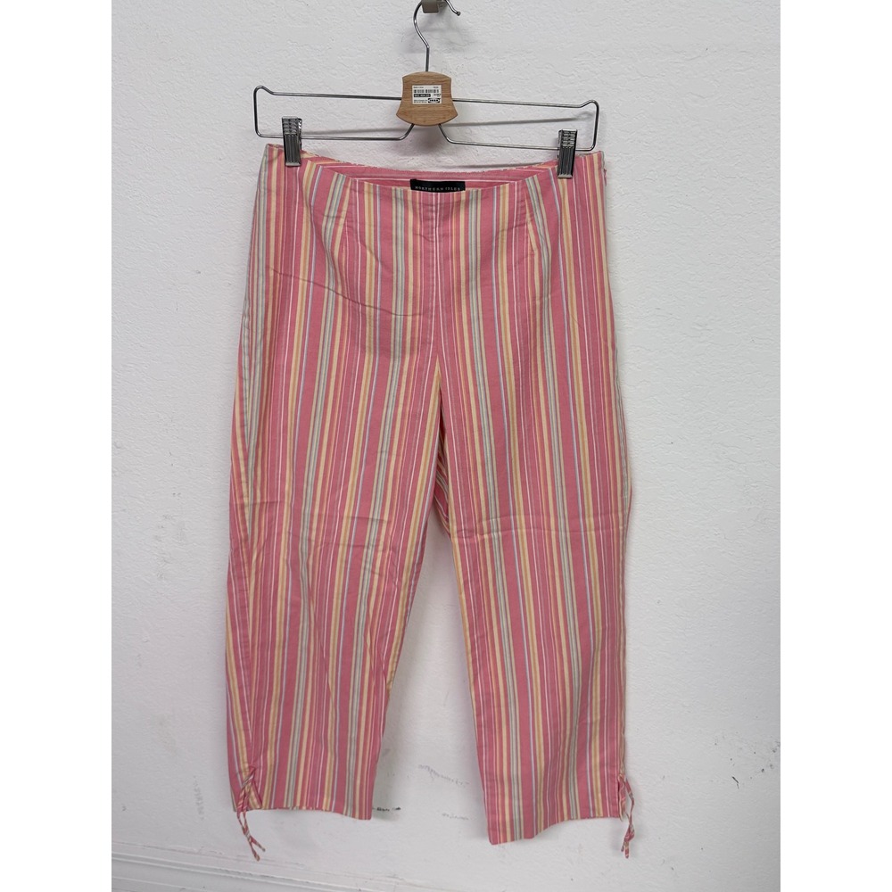 Northern Isles Pink Striped Cropped Pants Side Zip Capri Trousers Size 8